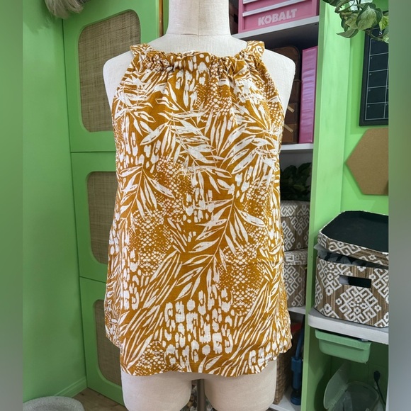 Christian Siriano Mustard and White Leaf Print Two Piece Seperates - Picture 5 of 6